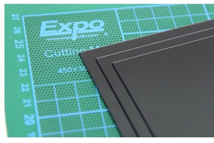 0.50mm (20 Thou) Thick Black Polystyrene Sheets Pack Contains 3 Sheets 228x330mm