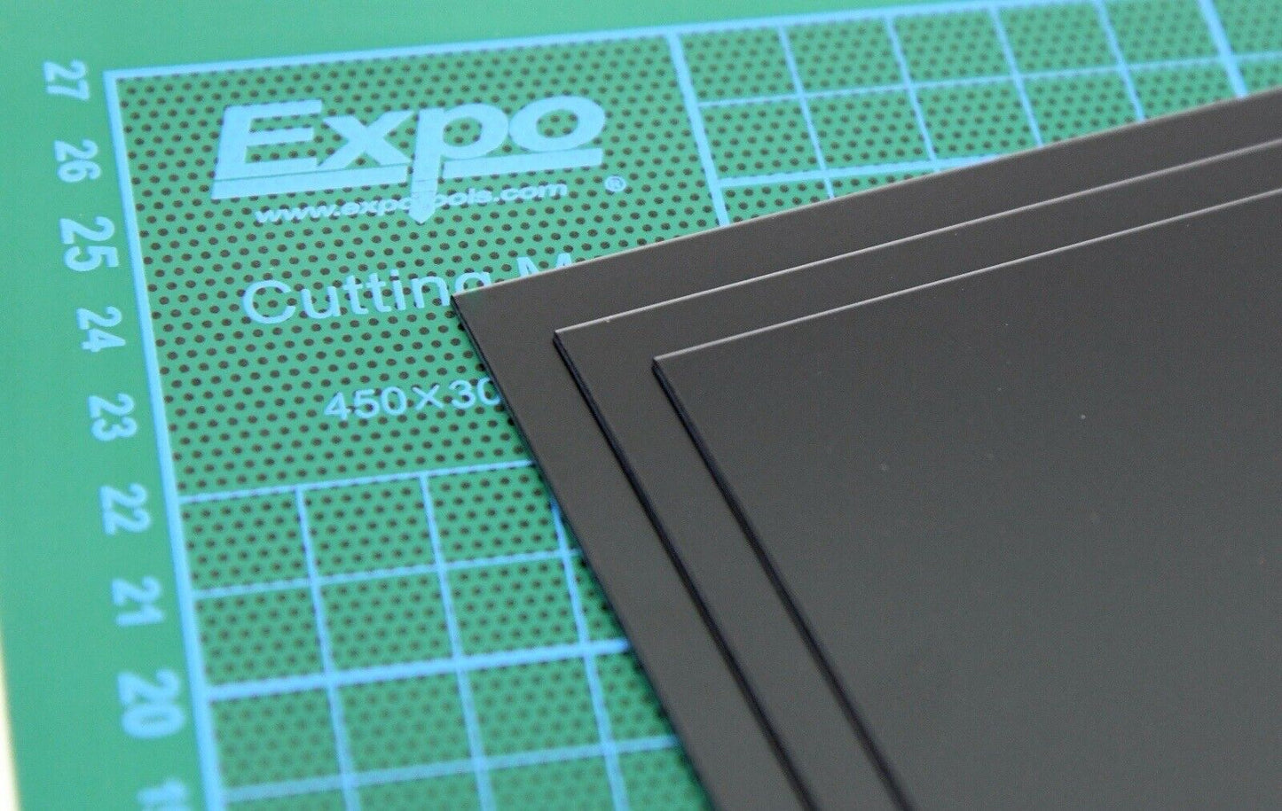 0.75mm (30 Thou) Thick Black Polystyrene Sheets Pack Contains 3 Sheets 228x330mm