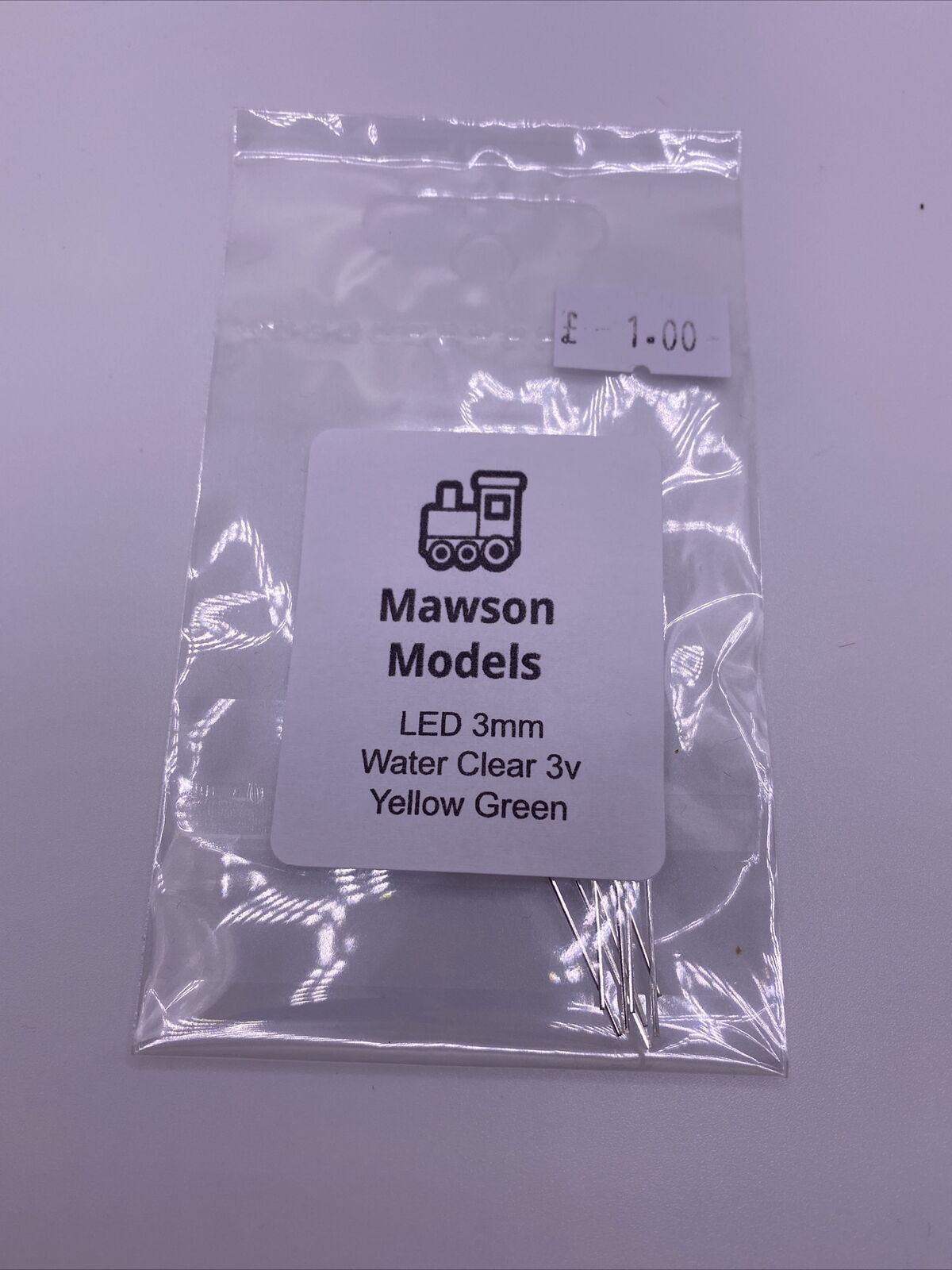 LED 3mm Water Clear 3v Yellow Green (5 pack)