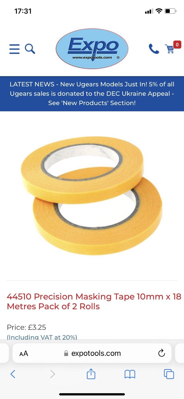 EXPO 10mm x 18m Masking Tape Twin Pack 44510