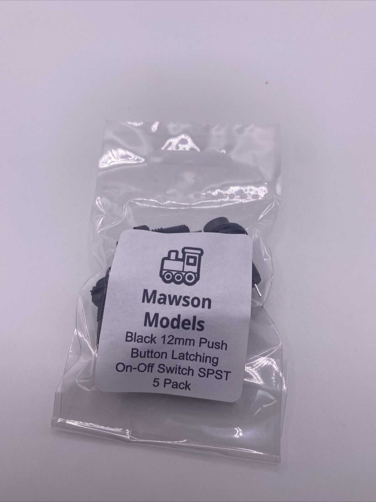 Black 12mm Push Button Latching Switch SPST (5 Pack)