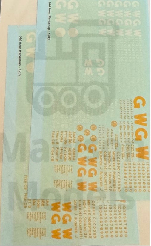 OTW 4705. GWR wagon lettering 00 gauge water transfer decals.