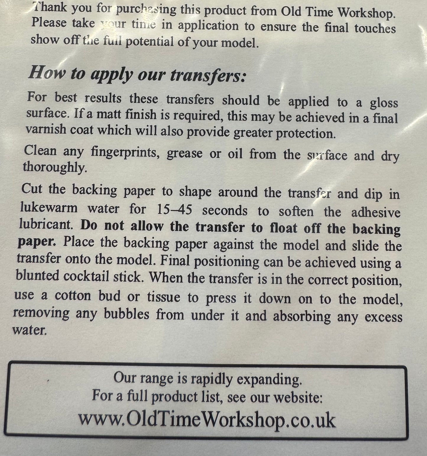 OTW LMS02/00 lettering and numbers water transfer decals.