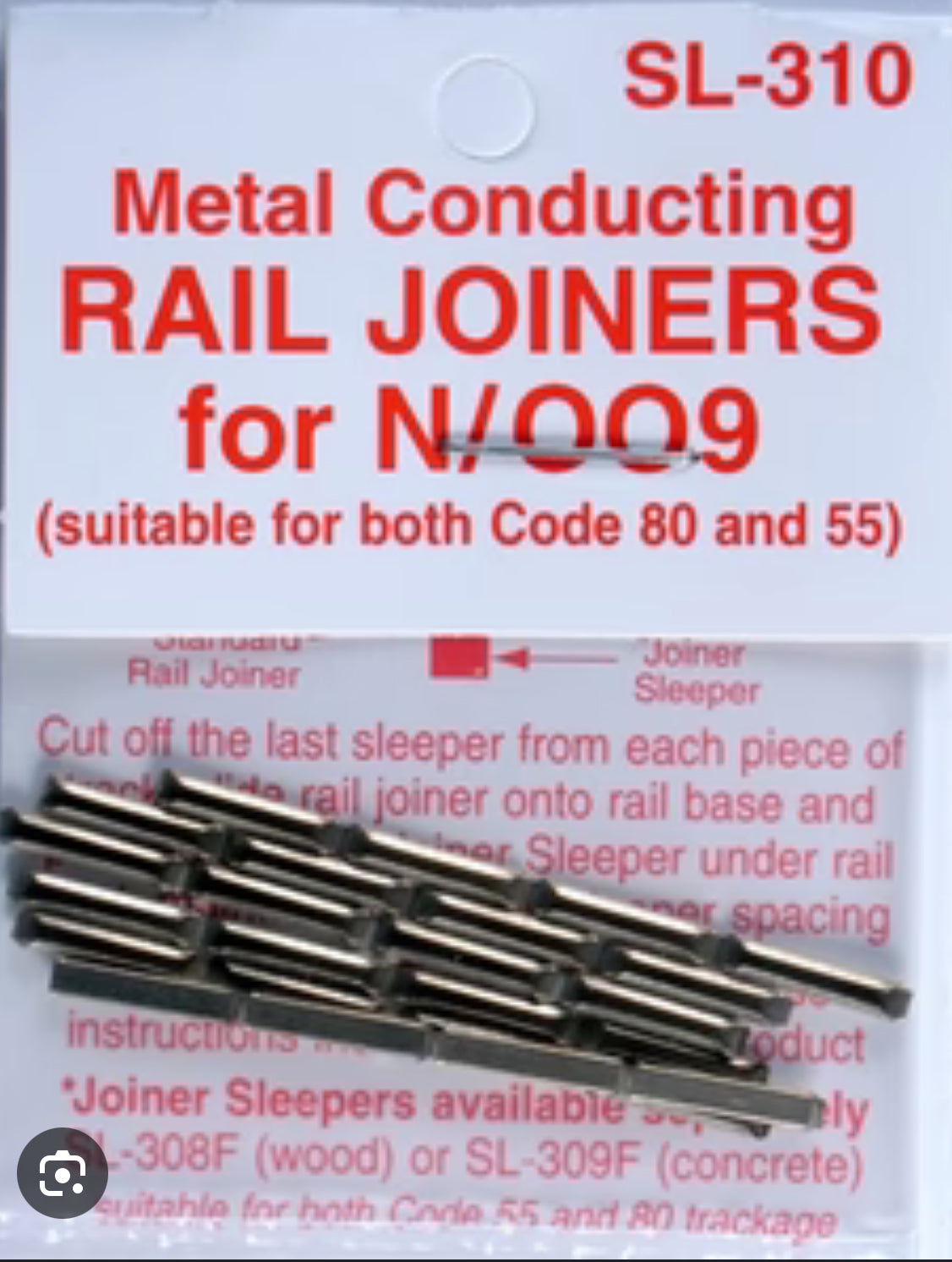 Peco SL-310 Metal Conducting Rail Joiners for N/OO-9 suitable for both Code 80 and 55.