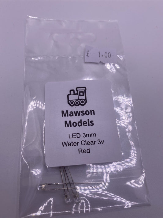 LED 3mm Water Clear 3v Red (5 pack)