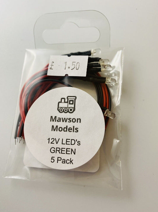MAWSON MODELS Green 12V LED's 3mm (5 Pack) 3LED