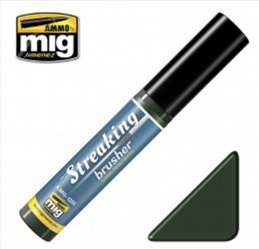 STREAKING Brusher Green-Grey Grime 10ml Brush in cap Ammo By Mig Jimenez