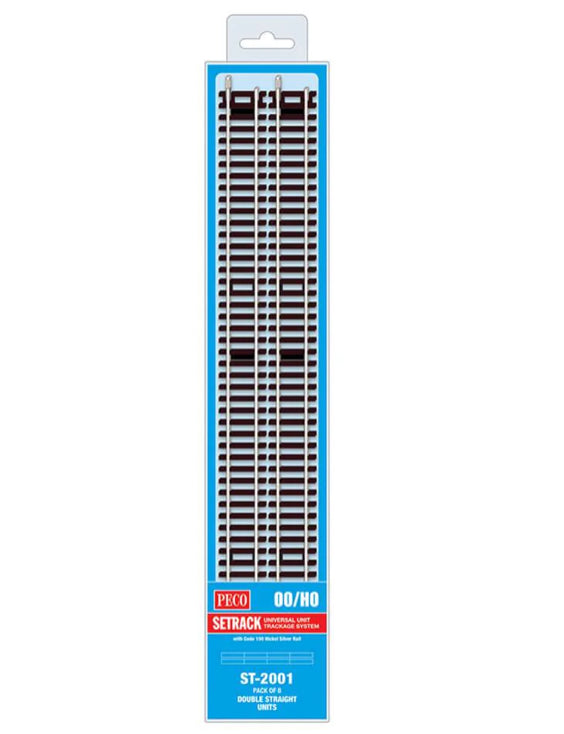 Peco ST-2001 Setrack Double Straight Units. Pack of 8
