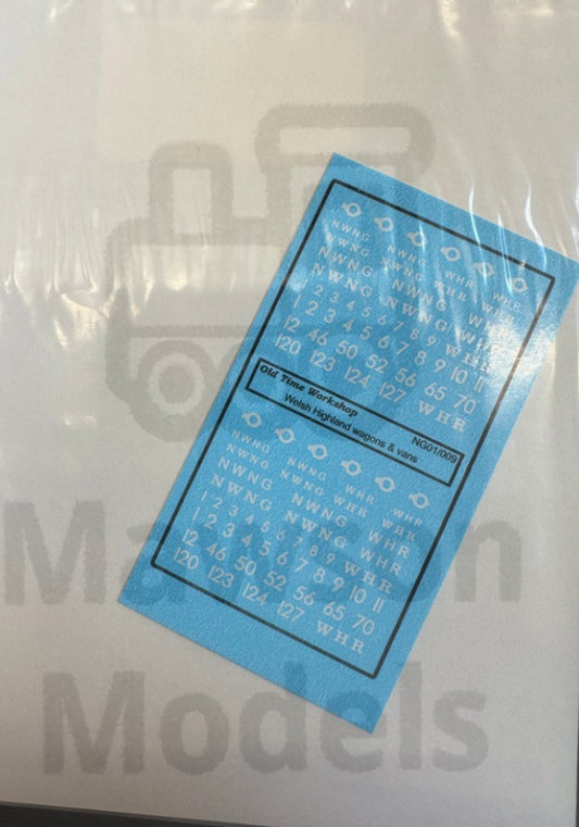 OTW NG01/009 Welsh Highland Freight Stock water transfer decals.