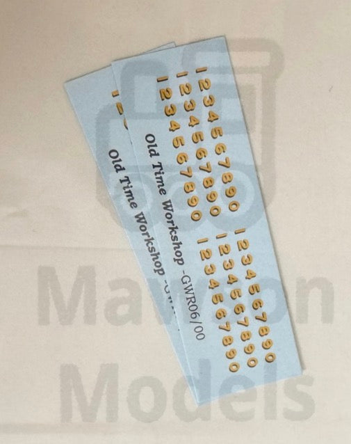 OTW GR06/00. 00 gauge GWR bufferbeam numerals water transfer decals.