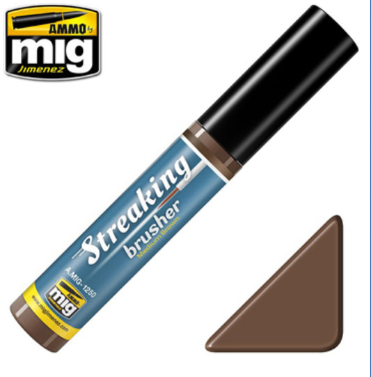 STREAKING Brusher Medium Brown 10ml Brush in cap Ammo By Mig Jimenez